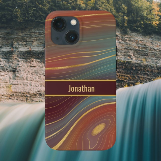 Agate Strata Look - Burgundy Rust and Dusty Aqua  Case-Mate iPhone Case (Creator Uploaded)