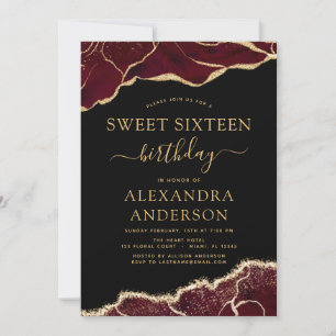 Agate Sweet 16 Birthday Burgundy Gold Invitation
