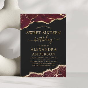 Agate Sweet 16 Birthday Burgundy Gold Invitation