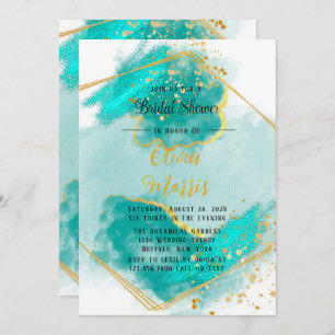 Agate Teal and Gold Geometrice Bridal Shower Invitation