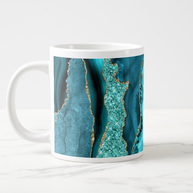 Agate Teal Blue Gold Aqua Turquoise Coffee Mug (Left)