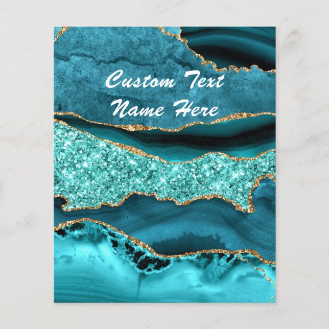Agate Teal Blue Gold Aqua Turquoise Custom Text Flyer (Front)