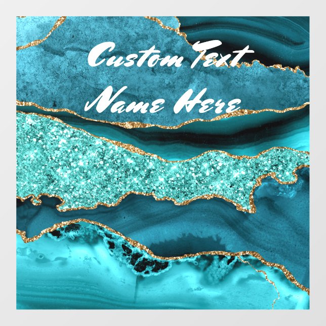 Agate Teal Blue Gold Aqua Turquoise Custom Text Window Cling (Sheet)