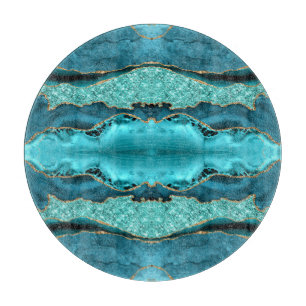 Agate Teal Blue Gold Aqua Turquoise Cutting Board