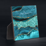Agate Teal Blue Gold Glitter Gemstone Custom Name  Plaque<br><div class="desc">Agate Teal Blue Gold Glitter Gemstone Custom Name Geode Marble Sparkle Personalised Birthday - Anniversary or Wedding Gift / Suppliest - Add Your Name - Text or Remove - Make Your Special Gift - Resize and move or remove and add text / elements with customisation tool. Design by MIGNED. Please...</div>