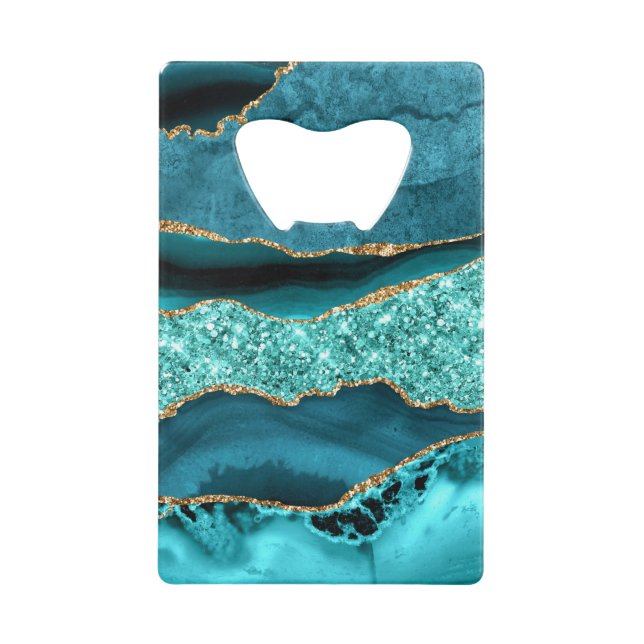 Agate Teal Blue Gold Glitter Marble Aqua Turquoise (Front)