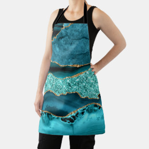 Agate Teal Blue Gold Glitter Marble Aqua Turquoise Apron