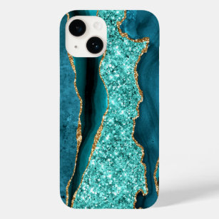 Agate Teal Blue Gold Glitter Marble Aqua Turquoise Case-Mate iPhone 14 Case