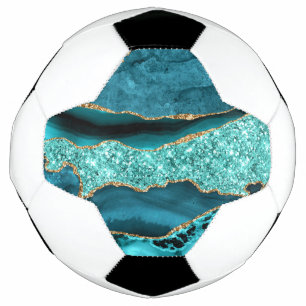 Agate Teal Blue Gold Glitter Marble Aqua Turquoise Football