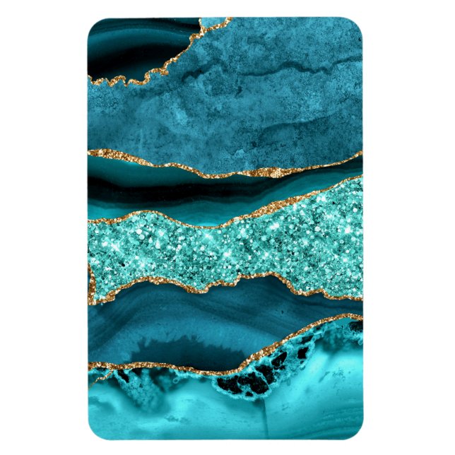 Agate Teal Blue Gold Glitter Marble Aqua Turquoise Magnet (Vertical)