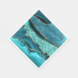 Agate Teal Blue Gold Glitter Marble Aqua Turquoise Napkin