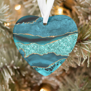 Agate Teal Blue Gold Glitter Marble Aqua Turquoise Ornament