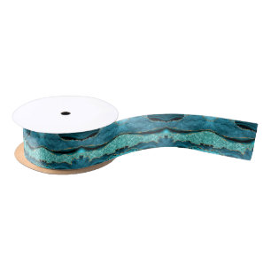 Agate Teal Blue Gold Glitter Marble Aqua Turquoise Satin Ribbon