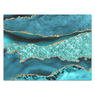 Agate Teal Blue Gold Glitter Marble Aqua Turquoise Tissue Paper