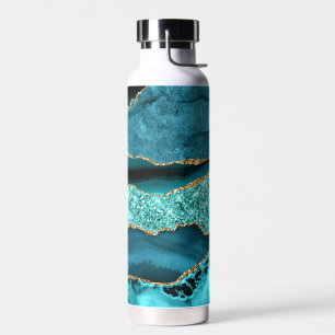 Agate Teal Blue Gold Glitter Marble Aqua Turquoise Water Bottle
