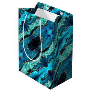 Agate Teal Blue Gold Glitter Turquoise Gift Bag