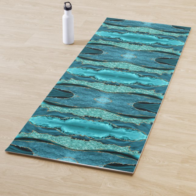 Agate Teal Blue Gold Glitter Turquoise Yoga Mat (In Situ)