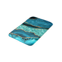 Agate Teal Blue Gold Marble Aqua Bath Mat