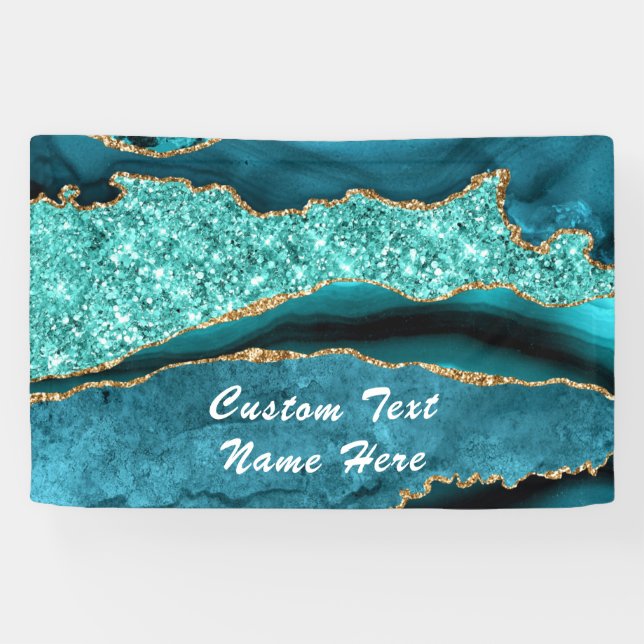 Agate Teal Blue Gold Marble Aqua Turquoise Banner (Horizontal)