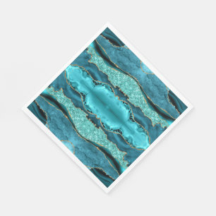 Agate Teal Blue Gold Marble Aqua Turquoise Napkins