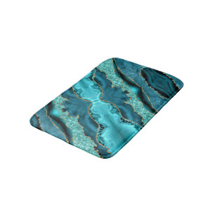 Agate Teal Blue Gold Marble Turquoise Bath Mat