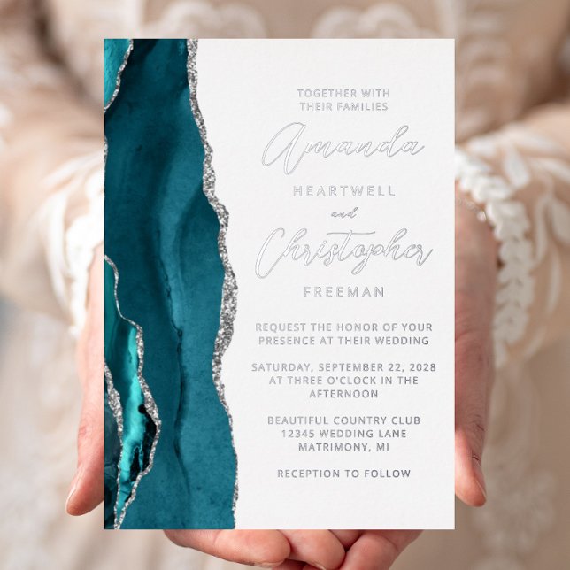 Agate Teal Blue Silver Script Wedding (Creator Uploaded)