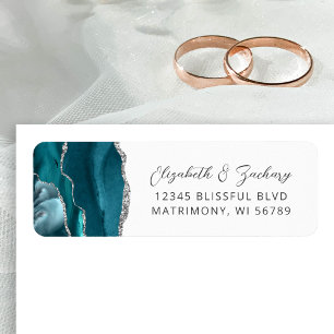 Agate Teal Blue Silver Wedding Return Address
