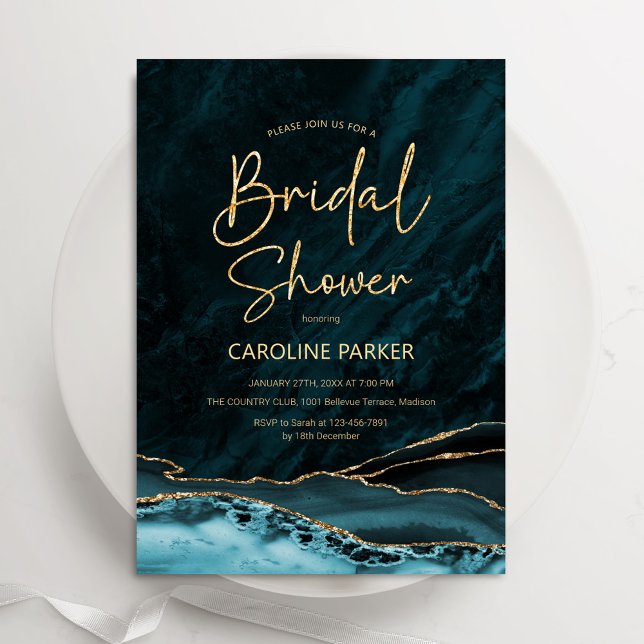 Agate Teal Gold Bridal Shower Invitation (Creator Uploaded)