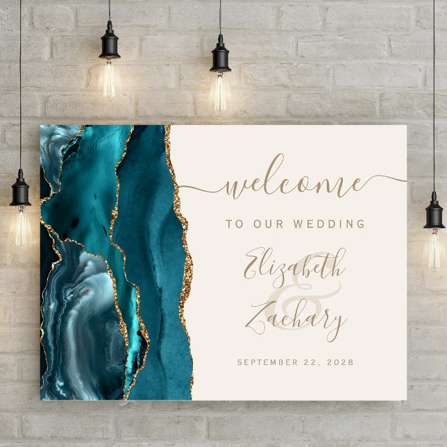 Agate Teal Gold Ivory Wedding Welcome Sign (Creator Uploaded)