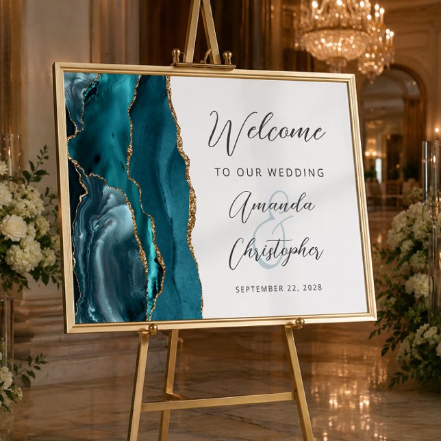 Agate Teal Gold Script Wedding Welcome Poster (Creator Uploaded)