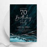 Agate Teal Silver 70th Birthday Invitation<br><div class="desc">Teal and silver agate 70th birthday party invitation. Elegant modern design featuring turquoise watercolor agate marble geode background,  faux glitter silver and typography script font. Trendy invite card perfect for a stylish women's bday celebration. Printed Zazzle invitations or instant download digital printable template.</div>