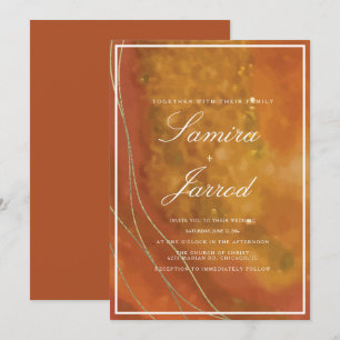 Agate Terracotta Hand Watercolor Faux Gold Wedding Invitation