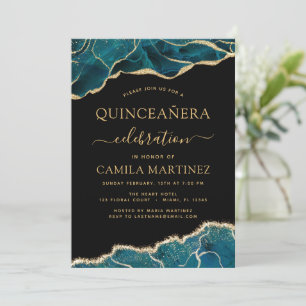 Agate Turquoise Quinceañera Teal Gold Blue Invitat Invitation