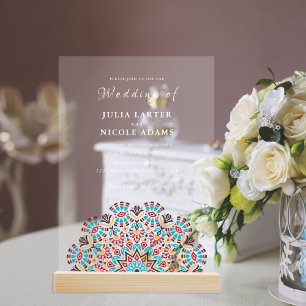 Agate Turquoise Teal & Wine Floral Mandala Wedding Acrylic Invitations