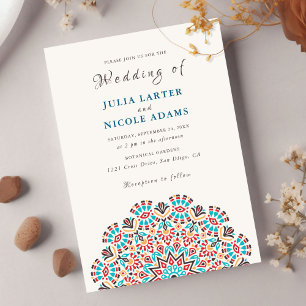 Agate Turquoise Teal & Wine Floral Mandala Wedding Invitation