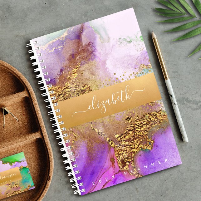 Agate watercolor gold pink purple green script planner (Creator Uploaded)