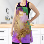 Agate watercolor gold purple green salon monogram apron<br><div class="desc">Here’s a wonderful way to present yourself to your makeup, hair stylist, nail, or beauty clients. Add extra sparkle to your professionalism whenever you wear this elegant, sophisticated, simple, and modern apron. A sparkly, faux gold foil square with a script typography monogram overlays a rich, gold veined, purple, green, and...</div>