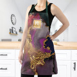 Agate watercolor gold purple navy salon monogram apron<br><div class="desc">Here’s a wonderful way to present yourself to your makeup, hair stylist, nail, or beauty clients. Add extra sparkle to your professionalism whenever you wear this elegant, sophisticated, simple, and modern apron. A sparkly, faux gold foil square with a script typography monogram overlays a rich, gold veined, navy blue, hunter...</div>