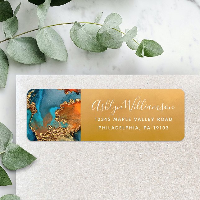 Agate watercolor turquoise gold orange address (Creator Uploaded)