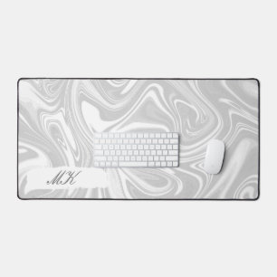 Agate White and Grey Marble swirl Desk Mat