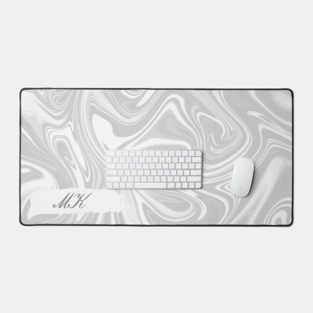 Agate White and Grey Marble swirl Desk Mat (Keyboard & Mouse)