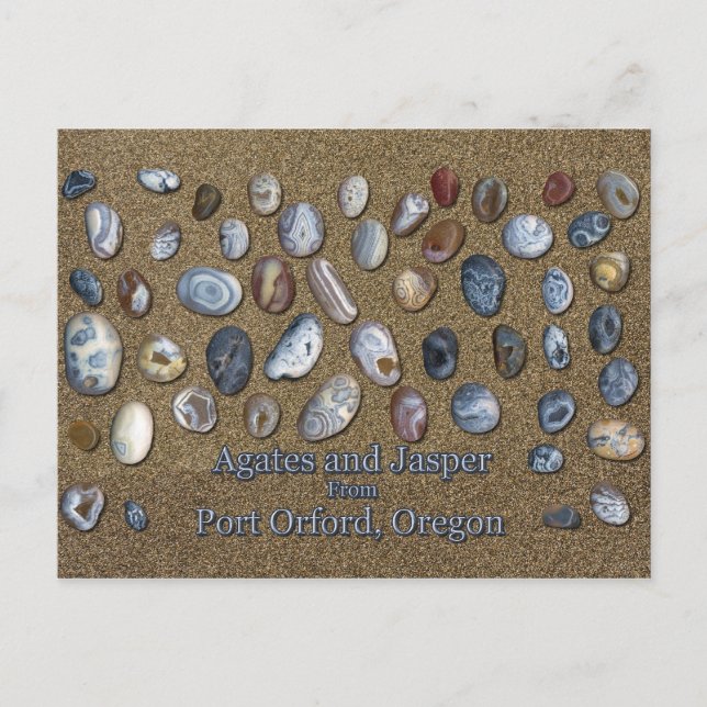Agates and Jasper from Port Orford Oregon Postcard (Front)