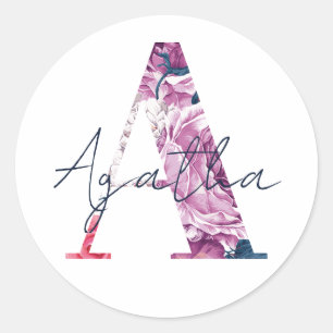 Agatha Name Custom Sticker Girls Label Floral A