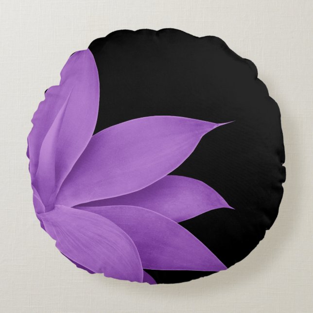Agave Finesse #10 - Purple on Black Round Cushion (Front)