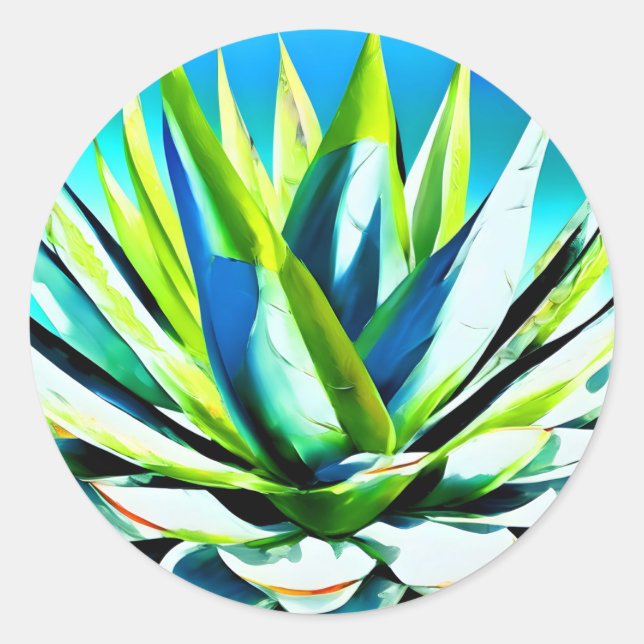 Agave green plant with blue sky  classic round sticker (Front)