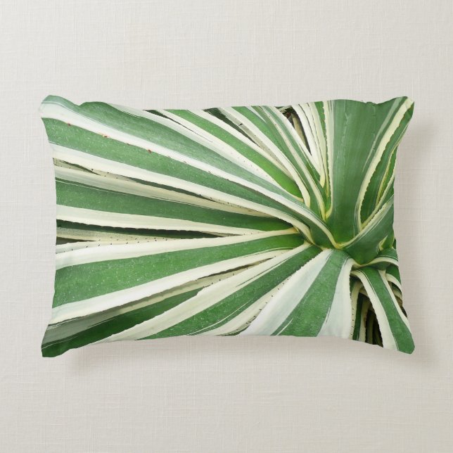 Agave Plant Green and White Striped Decorative Cushion (Front)