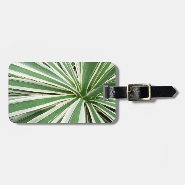 Agave Plant Green and White Striped Luggage Tag (Front Horizontal)