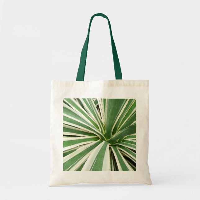 Agave Plant Green and White Striped Tote Bag (Front)