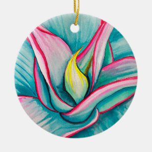 Agave succulent watercolor art ceramic tree decoration