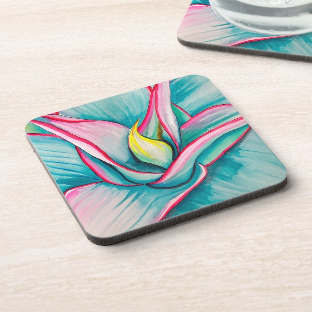 Agave succulent watercolor art  coaster (Left Side)